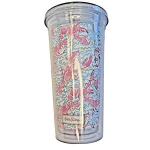 Lilly Pulitzer Acrylic Tumbler Cup & Lid 20oz Pink Lobster BPA Free